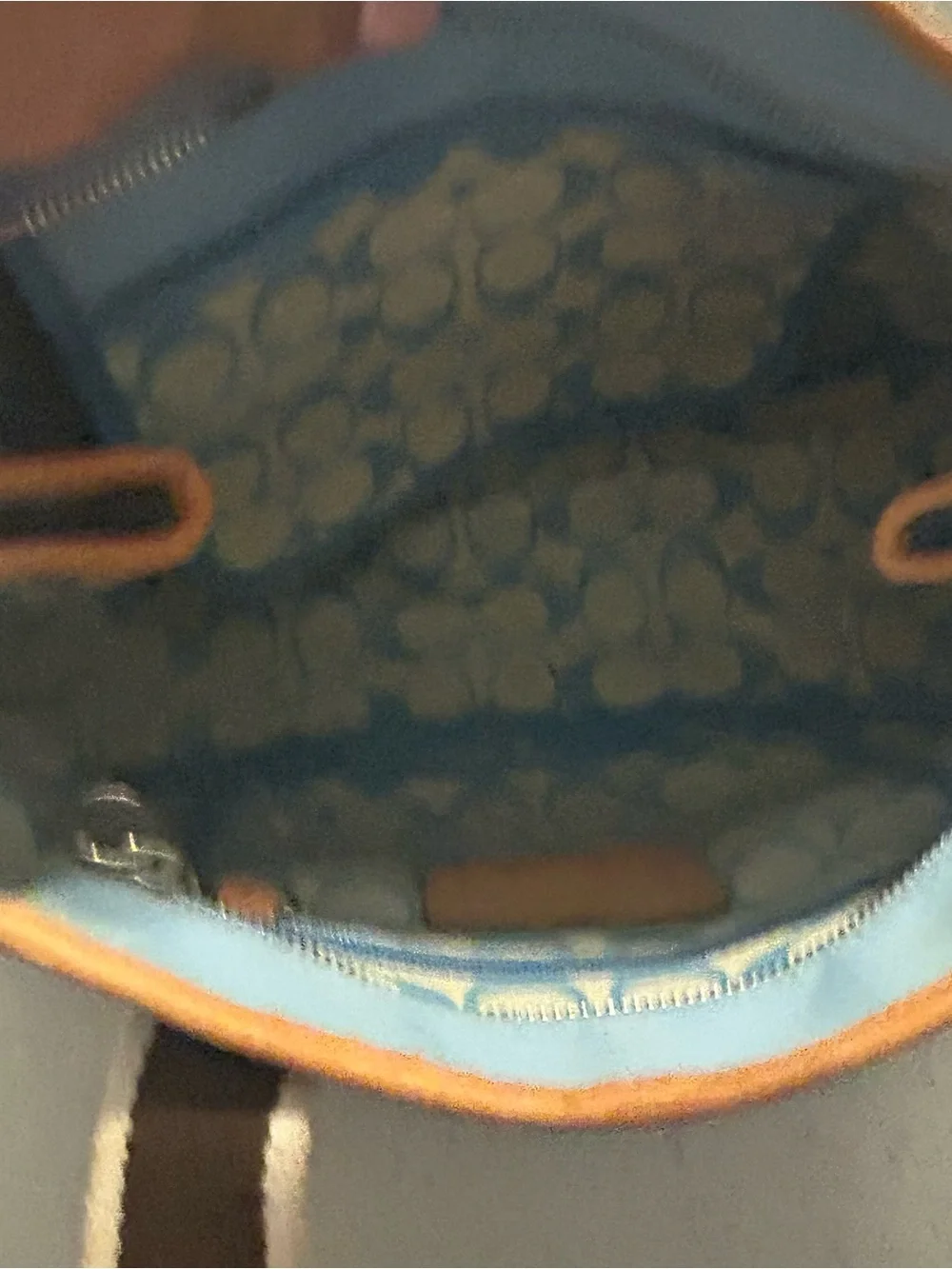 Light Blue Coach Tote with Brown Trim